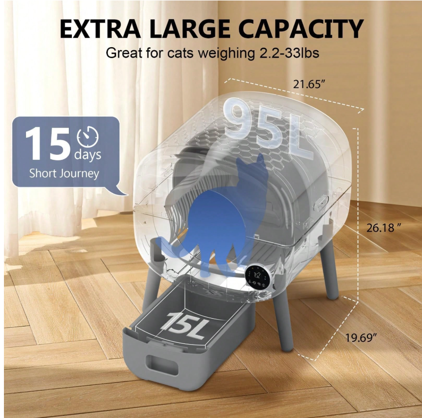 Automatic Self-Cleaning Cat Litter Box with App Control, Smart Sensor Litter System for Multiple Cats, Large Capacity with Washable Liner and Waste Bags - Image 2