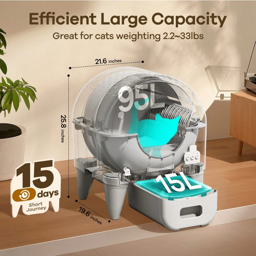 Automatic Self-Cleaning Cat Litter Box with App Control, Smart Sensor Litter System for Multiple Cats, Large Capacity with Washable Liner and Waste Bags - Image 5