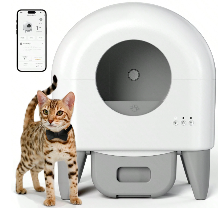 Automatic Self-Cleaning Cat Litter Box with App Control, Smart Sensor Litter System for Multiple Cats, Large Capacity with Washable Liner and Waste Bags